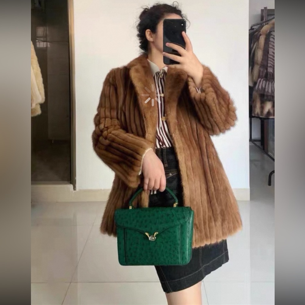 Luxury Top Real Mink Fur Brown Coat